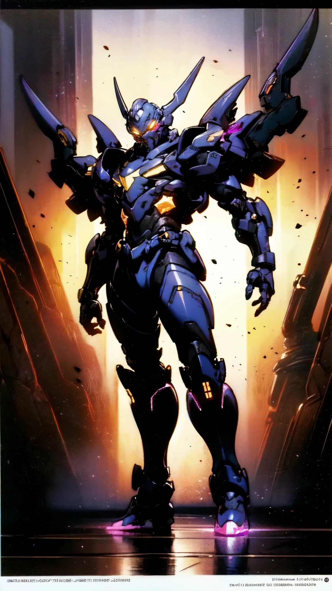 (masterpiece:1.5, best quality:1.5, extremely delicate:1.5), ((male:1.5)), a man wearing a full-face helmet, high-tech biomimetic armored combat suit, (a composite layered chest armor), the design balances heavy with agility, fully enclosed shoulder guards, matching arm and leg guards, a belt of gemstone, (the color scheme is primarily Red with Purple and Yellow accents, Organic Biotech, Concept Inspired by Vampire, glowing eyes, armor glows, huge cloak like devil wings), stand of a futuristic sci-fi city, this character embodies a finely crafted fantasy-style armored hero in anime style, exquisite and mature art style, metallic, high definition, highres, ultra-detailed, ultra-fine painting, professional, perfect body proportions, golden ratio, anatomically correct, symmetrical face, extremely detailed eyes and face, high quality eyes, creativity, RAW photo, UHD, 32k, Natural light, cinematic lighting, (masterpiece-anatomy-perfect:1.2)