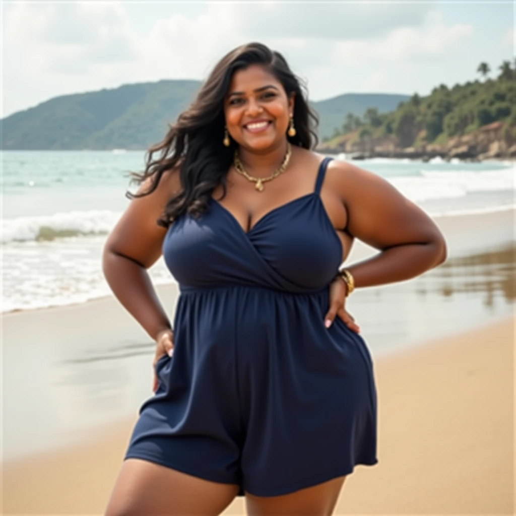 Extremely Hyperpregnant Tuvaluan woman with huge belly wearing a dress