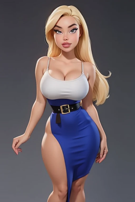 1girl, solo, (Blonde hair, waist length very very long straight hair: 1.15), bimbo, curvy, seducing look,clear perfect skin, realistic, large round breasts, simple background