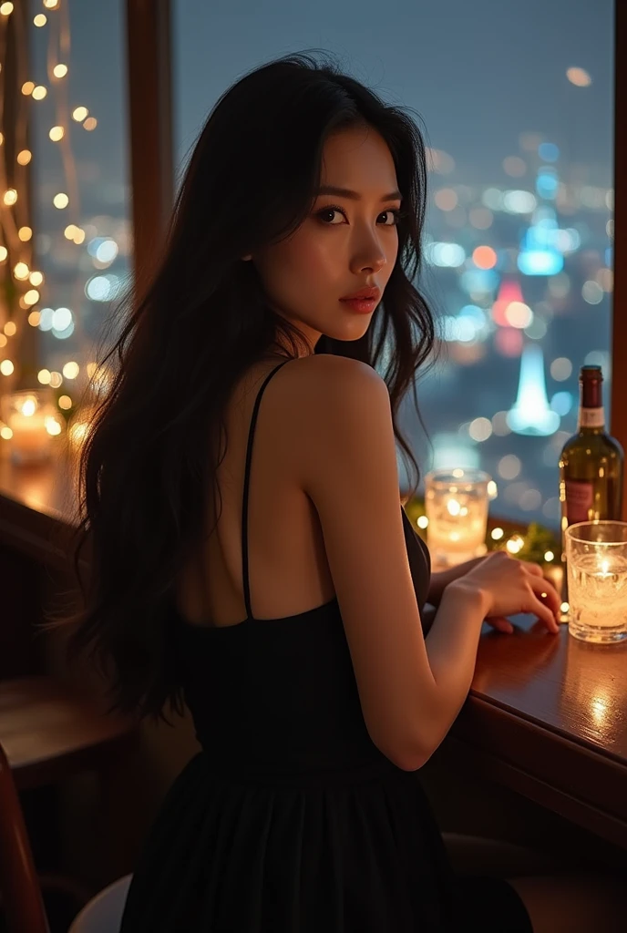 (32K:1.9, Highest quality, masterpiece, Ultra-high resolution), Professional camera work:1.6, Very detailedな肌と顔の質感:1.3, attractive肖像画:1.3, Very accurate, Very detailed, 1 adult Japanese female, ((Amazing night view from the rooftop, The moonlight at night illuminates my body)), (Satin Red Nightgown:0.5), Incredibly slim body, Fair skin, elegant, Expressions of sadness, (Big eyes that exude beautiful eroticism:0.8, Sad expression:1.0, I love you with all my heart:0.8, Open your mouth a little, lipstick, Feel the beautiful eroticism:0.8), (Wet dark brown medium length hair), Candles, Mid-chest, Earrings, necklace, bracelet, Sensual sitting position, (romantic, dramatic, mysterious), Object of admiration, format, artistic, Innovative, attractive, Stimulate the, Extreme, Tilt, ((Adult charm, Feminine charm, Hair blowing in the wind))