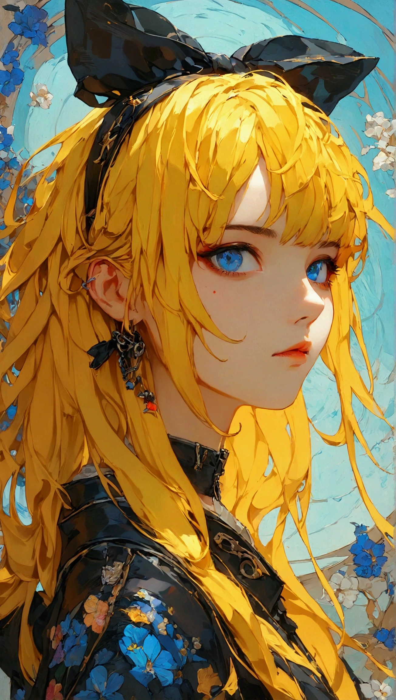 1 girl, yellow hair, blue eye,  Alice wonderland style , cyberpunk, orange and background , hand in pocket , black heels,  High resolution,  long hair ,  High resolution,  masterpiece, necessary,  anatomically correct,  Awarded many times,  Best quality , Damaged, Detail, HD model, Details altos,  lyrics, quality, Retina,  text,  Textured skin , UHD,  Simple background, romanticism, punk woman, Retrato fotográfico, pop art, Pixel assets, Pixel Art, Pixar,  photorealistic , Photomosaic , Art, Arte naíf, Mosaic Art,  illustration minimalista moderna, Modern, mannerism, Luminismo, JPEG artifacts,  Japanese Illustration Style,  icon style , Gothic art, Fuji color, arte digital,  Contemporary art , conceptual art, Color field painting, cinematografía, film, Artistic, Art Nouveau,  Animated Style ,  animated, Action painting, 8k octane,  3D rendering ,  illustration,  Decorative Art , impressionism, Minimalism, 