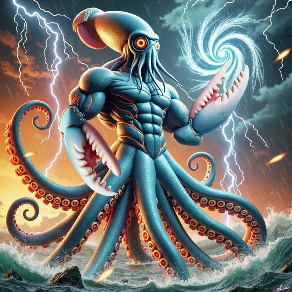 Butchery style, An icy monster with tentacles, riente (brown:1.3), Complex geometry, (Obra maestra:1.2), alta calidad, La mejor calidad, alta calidad
