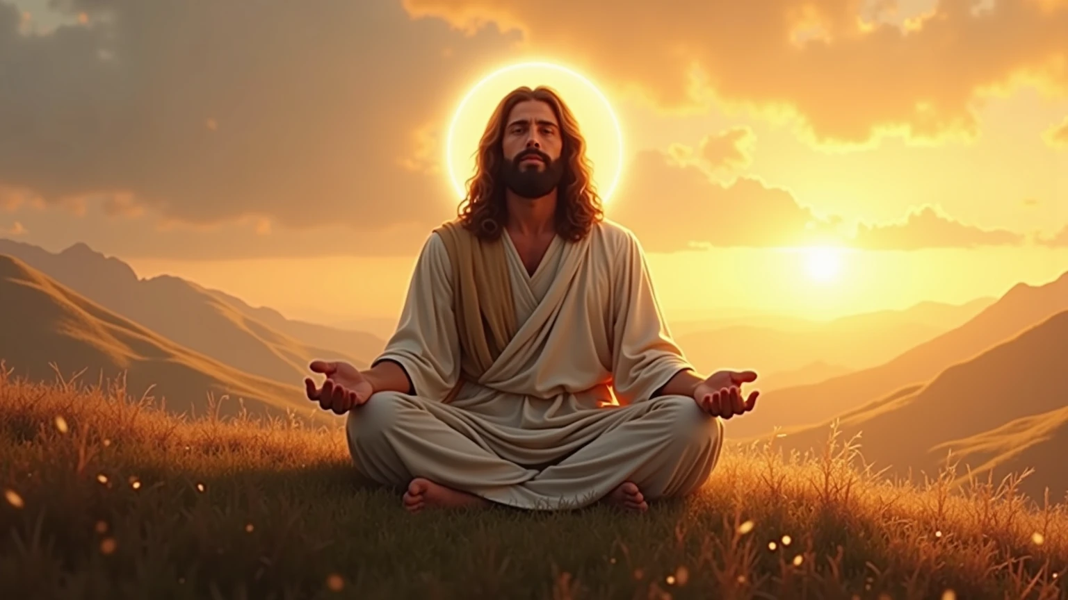 Combination of budha and jesus in safron dress