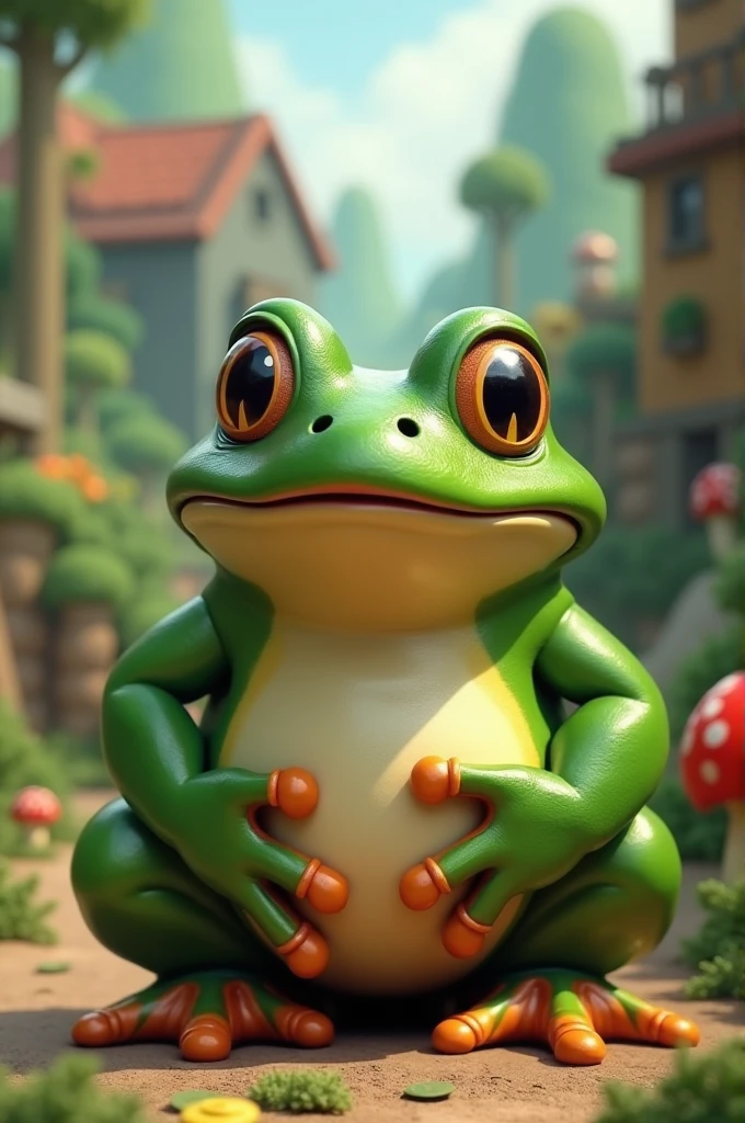 Anthropomorphic anthropomorphic frog in medieval European aristocratic clothes, intricate Griebles work, European castle behind, muscular body, muscular arms, small head, Ogro Monstruso, Titan, leather shoes, soft lighting, 32k ,Hyper-realistic ,Background details are exquisite，The scene is surreal，Create a charming graphic style