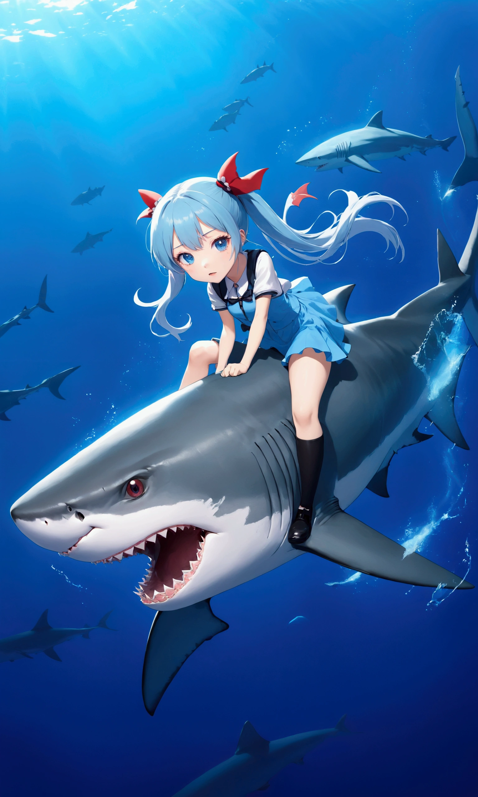 cute shark character、threat