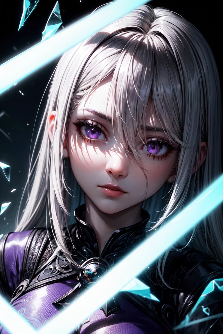 young girl, Long silver hair, turquoise eyes, white tattoos on the face, Rob Jedi, Lightsaber, Masterpiece, hig quality