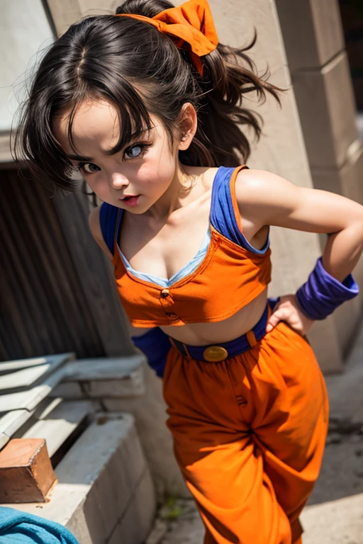 Beautiful girl, pan, from dragon ball.   small breasts , visible breasts,  Vagina visible, turned into super sayayin 