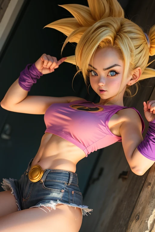 Beautiful girl, pan, from dragon ball.   small breasts , visible breasts,  Vagina visible, turned into super sayayin 