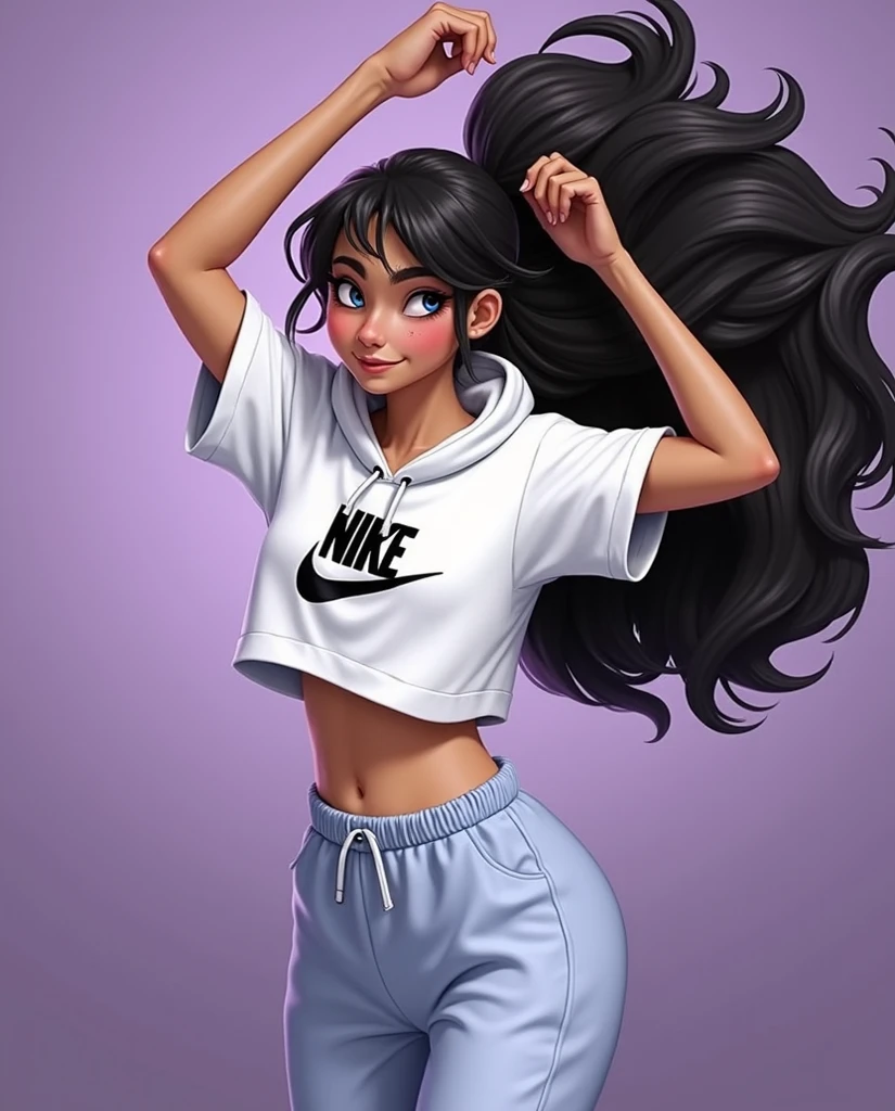 cute trumpet。curls。Large turquoise colored eyes。Separate sportswear,Expose navel and pubic bone。clean background。