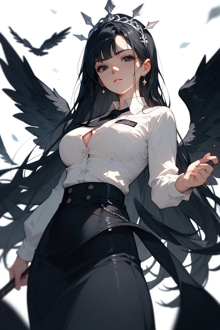 (mesa:1.2), realista, foto de 18 anos、Garota de camisa branca apertada(camisa desabotoada), metade  , melhor qualidade, (seios grandes:1.2), Ombros nus, decote, Nsfw Something?, [[Hands hidden behind the back]], brincos, Camisa completa, gargantilha preta, Sozinho, [sfw]、(Mini shorts jeans danificados、perna alta)、lindas pernas、beautiful abdomen、sente uma cadeira、Olhar de umbigo