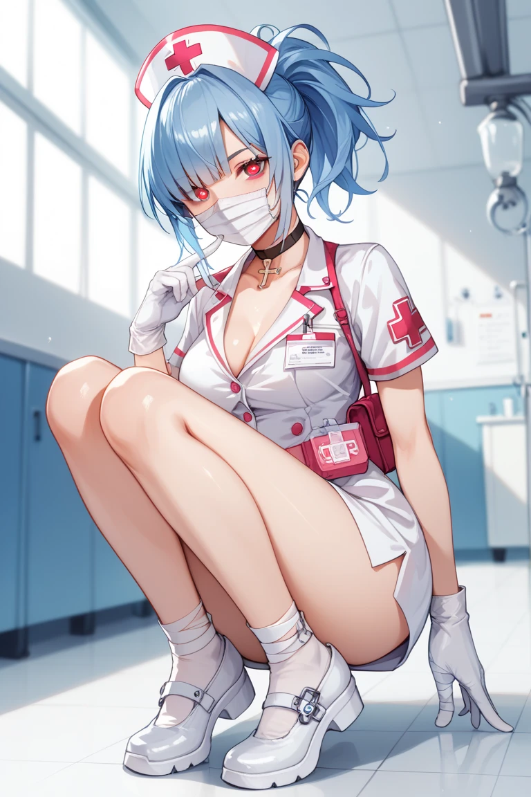 2 nurses、Lesbian Mika、Metamorphosis、obscene、big eye、Smaller head、disheveled blue hair、Desperate look、Saliva、Tongue out、Examination room、the kiss、modest chest、独奏、underwear is soaking wet、Touching the crotch、お漏らし、Tears、