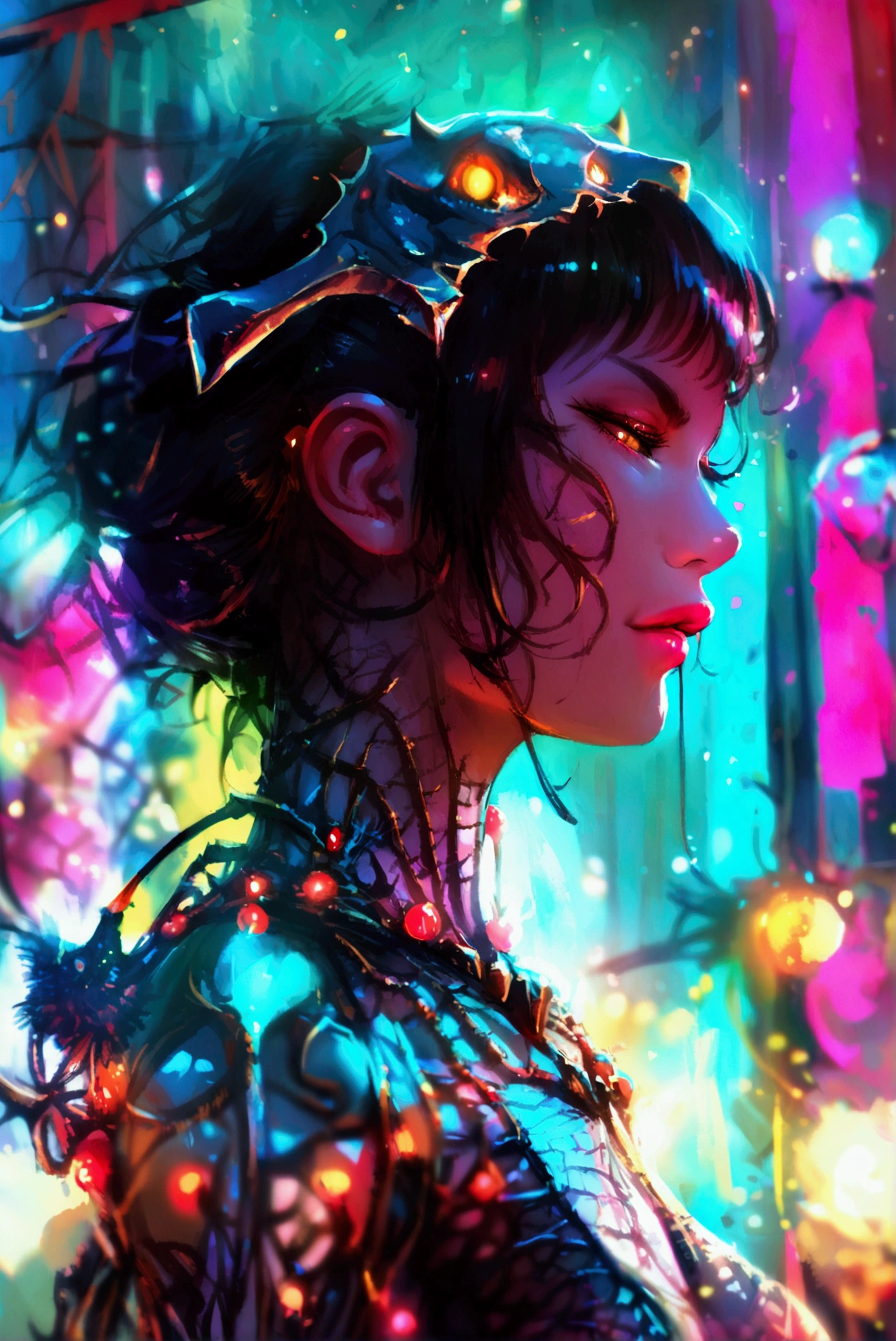 Stunningly gorgeous beautiful perfect hr giger tattooed sexy seductive demonic girl, perfect face, hyper detailed neon sapphire eyes, large breasts, full body view, nude