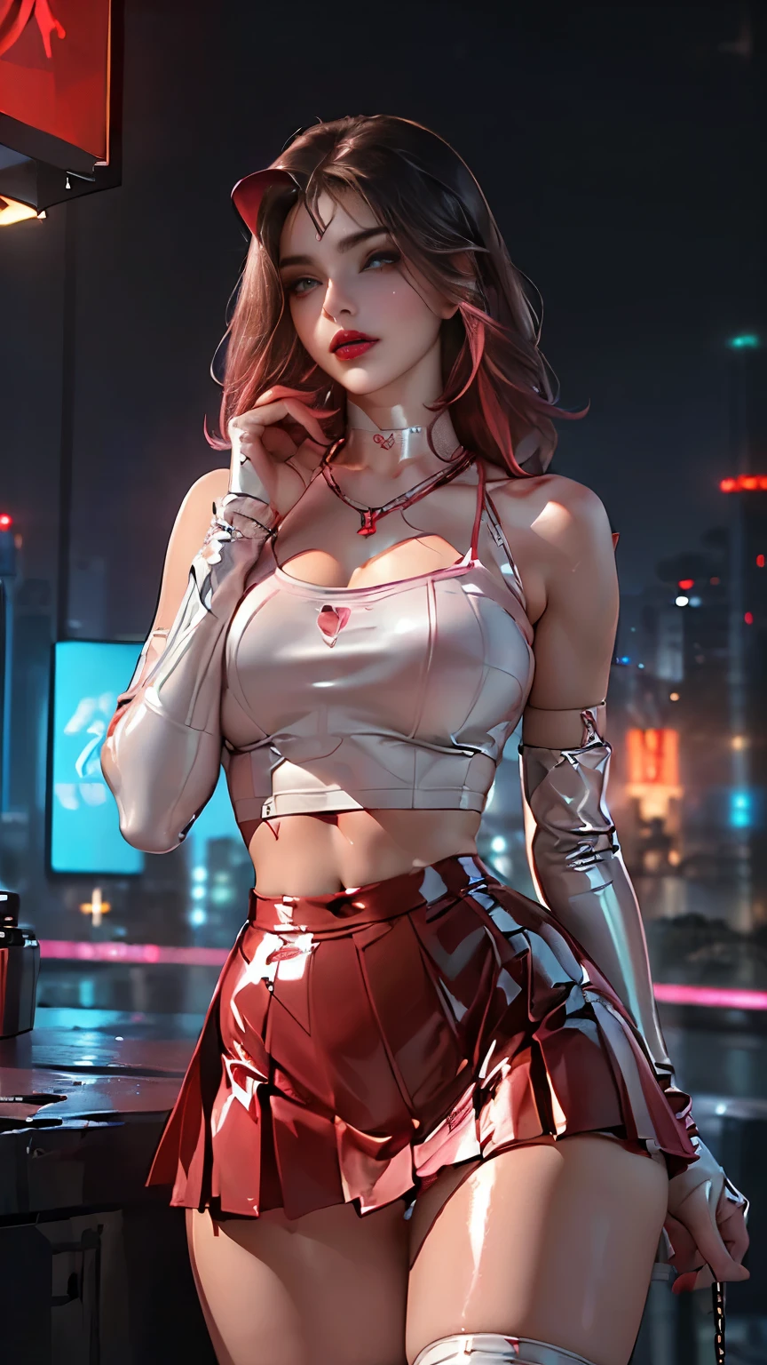 (ultra realistic,32k, masterpiece:1.2),(high detailed skin:1.1),( high quality:1.1),
,(looking at viewer, sitting, from above:1.1),, <lora:add_detail:0.98>,
(neon pastel light:1.1), cybercrime underworld, cybercriminal hideouts, digital heists, currency laundering, black hat syndicates blurry background,
BREAK 1girl, pink hair, ponytail hair, bangs,(aqua eyes:0.8),(makeup, mascara:0.9), (thick\lips\), (smile:0.6), , BREAK <lora:Hearts_Blouse_Pencil_Skirt_By_Stable_Yogi:0.7>red heart see-through dress, red Blouse, midriff, (huge breast:0.9),BREAK red Pencil Skirt