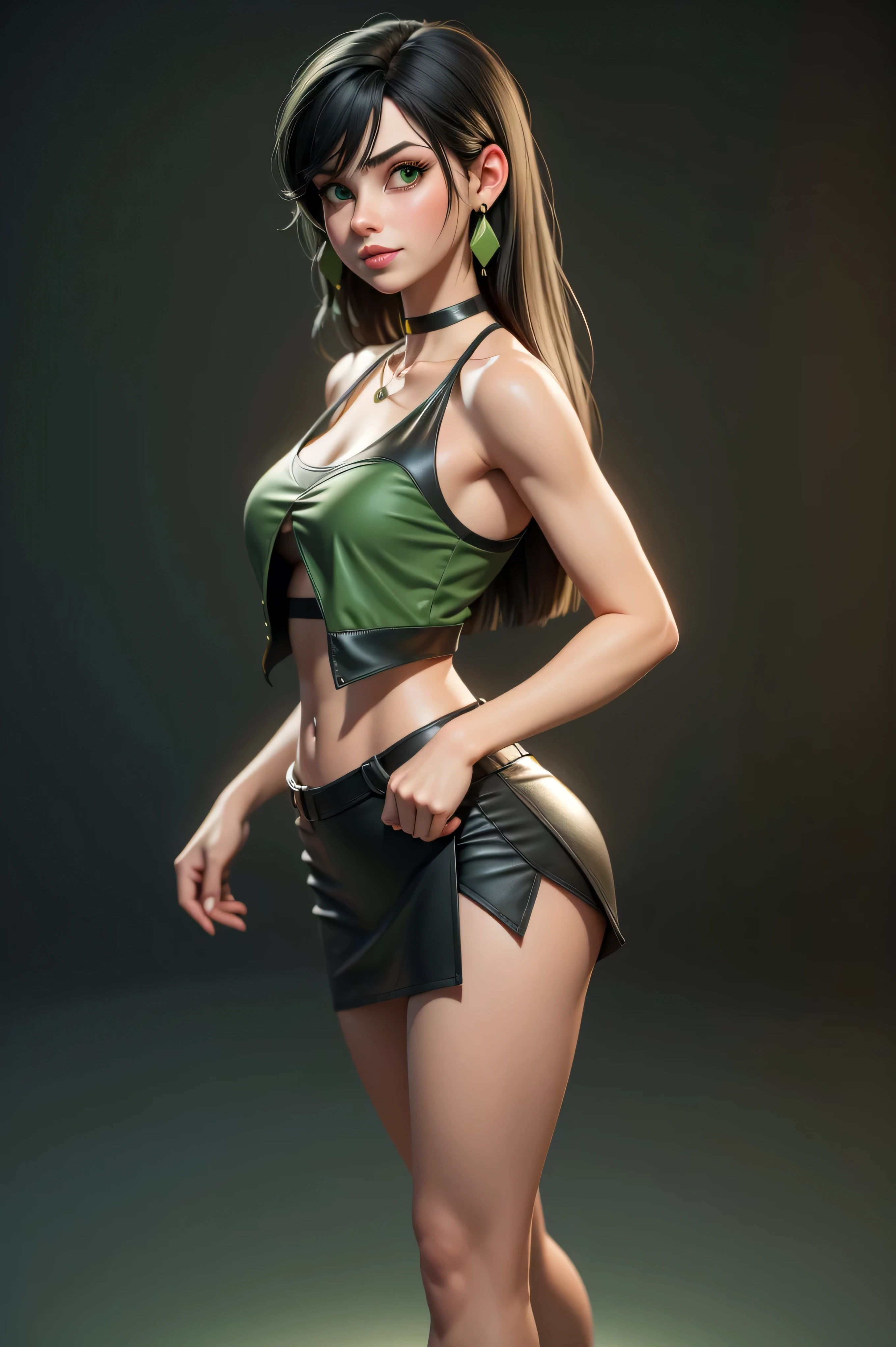 ((White light and shadow background:1.8)),((studio lit:1.8))(the Extremely Detailed CG Unity 8K Wallpapers,tmasterpiece,best qualtiy,ultra - detailed,best illuminate,best shadow,dynamic angle,dynamicposes),(untidy),(Playful)1 GIRL、Chun- li、boots、bangle、with brown eye、Green hair、Bun cover、Green porcelain transparent bikini。Crossover laces, double bun hair, shift dresses, hair-bun, jewely, obi strip, short detailed hair, 独奏, Spiked bracelet, finger nails, putting makeup on, a 1 woman, 25 age old, 熟妇, Beautiful Finger, Beautiful legs, beautiful figure, Nose beautification, Beautiful character design, perfect eyes, s the perfect face, jewely), ssee-through, Long legs,Tall guy,looking at viewert, hair adornments, choker necklace, is shy, showy, (Bigchest: 1.2), Thick thigh 1.6)), ((Green pelvic curtain: 1.6)) The upper part of the body,Floating skirt, Correct anatomy, detailed clothing texture,lacepantyhose, 3D, from below