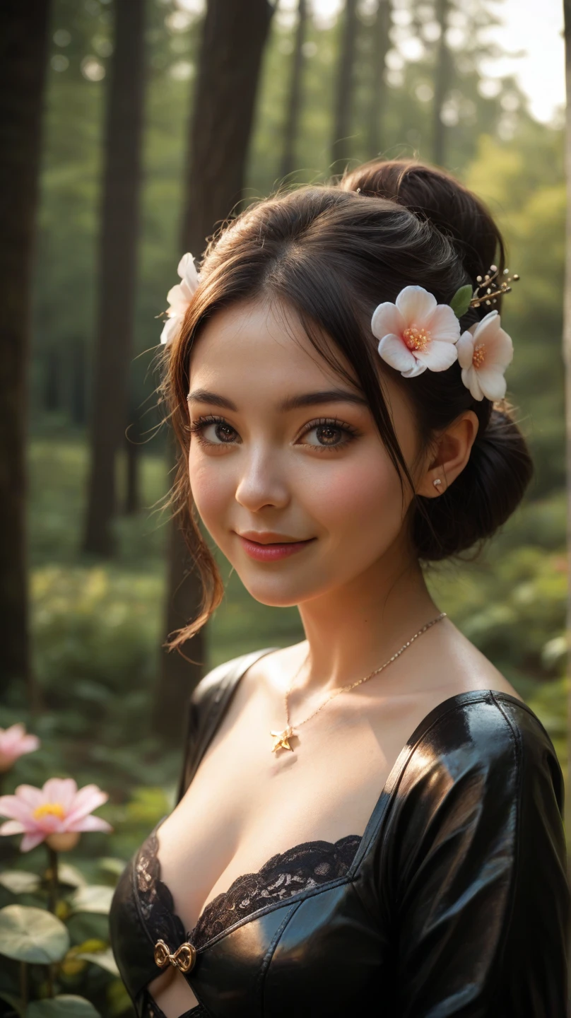 A girl with rosy cheeks and glowing skin, beautiful detailed eyes, and luscious long eyelashes. Detailed lips. She is wearing a flowing dress with vibrant colors, surrounded by a vibrant garden full of blooming flowers. The sunlight gently illuminates her face, casting a warm and inviting glow. The artwork is created using a combination of oil painting and photography, resulting in a visually stunning masterpiece. The image quality is of the highest level, with ultra-detailed features and a realistic, photorealistic representation. The colors are vivid and vibrant, bringing the scene to life. The lighting is soft and warm, emphasizing the girl's natural beauty and the serene atmosphere of the garden. Have a big breasts with exposed nipple and slender abs. Full body photo scene.