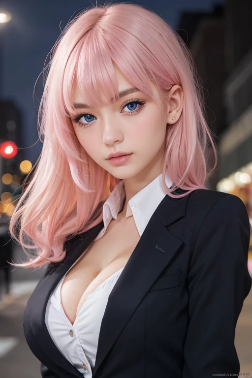 Woman in a suit with beautiful pink hair that can work、Upper body and face only