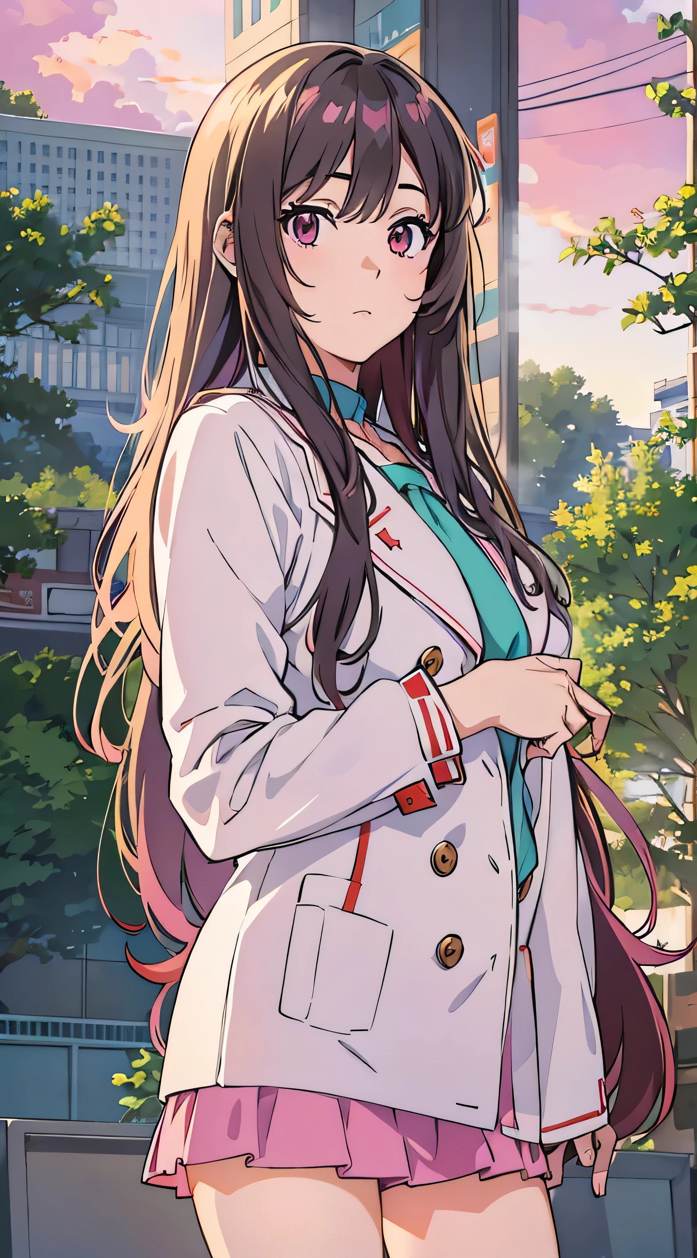  there is a woman with long hair in a white jacket and bow tie, Pictured in front of the police station ,  realistic young anime girl just watching viewers、  face details,  anime girl in real life,  long haired anime girl ,  white shime-cut hairstyle, Cute natural anime face,  realistic anime 3d style ,  beautiful anime girls, Arab Asian woman in a pink bralette posing with a pretty face - pretty face ,  Beautiful Animated Portraits ,  beautiful woman