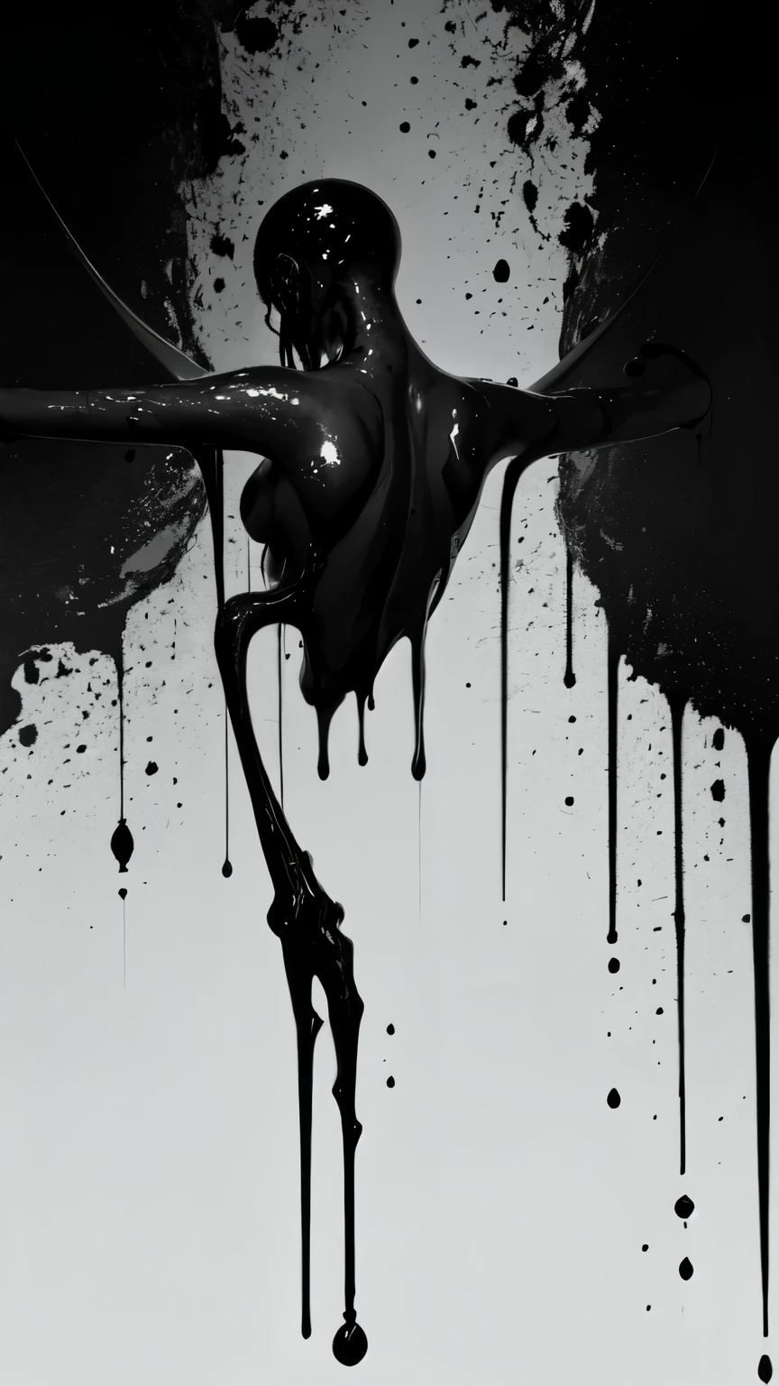 bs, solo, simple background, monochrome, upper body, greyscale, bodysuit, black background, 1other, monster, arms at sides, horror (theme), abstract,  upper body, from back,back, above ((abstract))