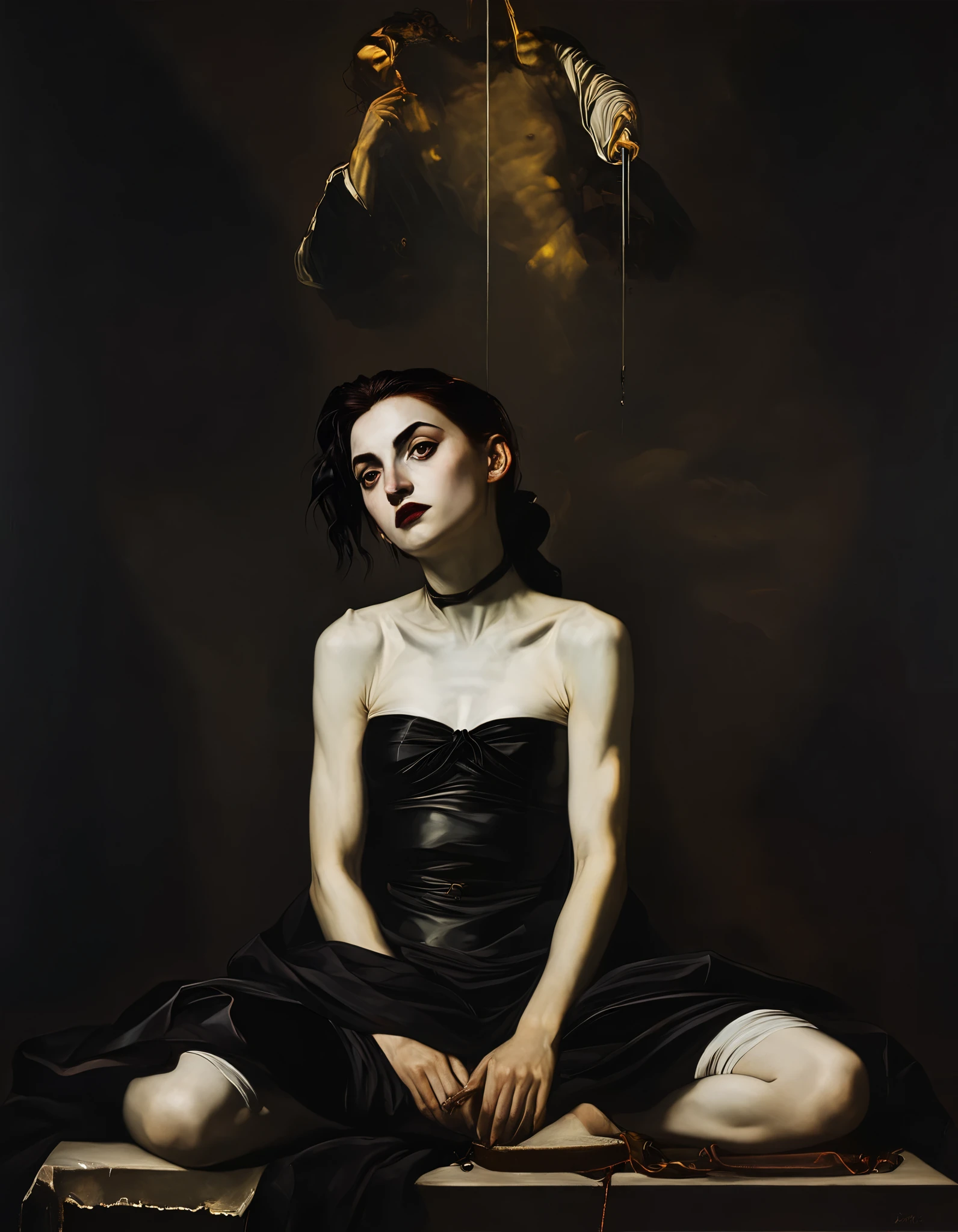 Arcane Jinx seating; christian mythology pose; caravaggio painting