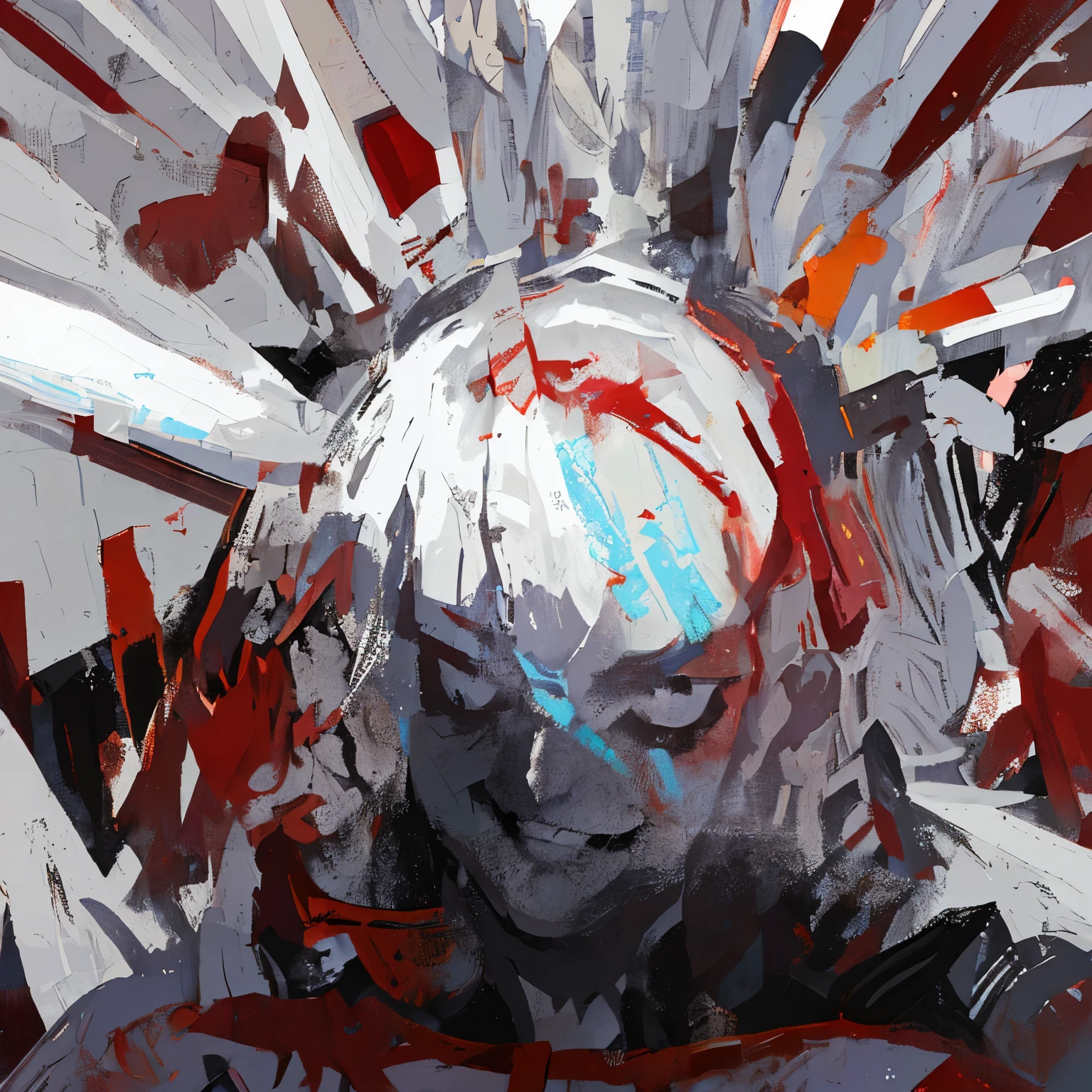 (((profile of a priest with a triangle))), aesthetics of mystery and religion, evil grin, triangles consisting of triangles everywhere, ((triangles on the background)), clear triangles, symbolism, (((face close-up))), horror, ((white and red color scheme))