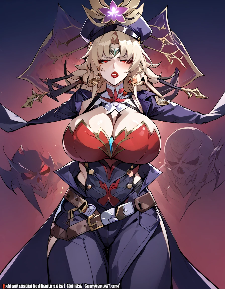 ((shadaloo dolls:1.2)), Feixiao (honkai: star rail), adapted costume, mind control, gigantic breasts, evil depravity, corruption, modification, breastless clothes, nsfw, kiss, 