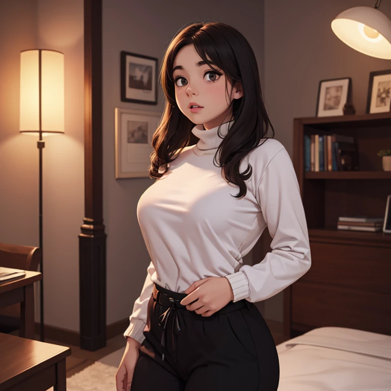 black lingerie, nsfw, (best quality:1.4),(shiny skin), body focus, (cute face), (((best quality))), illustration, ((Beautiful Finger)), , Beautiful body, Beautiful character design, midriff, (parted lips:1.4), (nose blush:1.2), ((breasts visible, Showing breasts)), (cinematic lighting), ((high-angle view)), (half body shadow), [backlighting], [crepuscular ray], [detailed ambient light], [gray natural lighting], [ambient light on the belly],  [explict content], [sharp focus], (questionable content), (shaded), ((masterpiece), Commission for High Res, masterpiece, best quality, detailed image, bright colors, detailed face, perfect lighting, perfect shadows, perfect eyes, flawless face, gorgeous body, shiny body, center focus, gaze at the viewer, solo, (masterpiece:1.21), (best quality:1.2), (illustration:1.2), (cinematic lighting:1.3), ，inside in room,extremely detailed face, (cute face), perfect lighting, extremely detailed CG, (perfect hands, perfect anatomy),(half ass:1.2), (medium ass:0.8), panties, small breasts, Masturbation，,perfect lighting, Colorful, Bright_Front_face_Lighting, ultra high res, highres, absurdres:1.2, bokeh:1.2, lens flare, (vibrant_color:1.2), (Beautiful, medium breasts:1.6), (thick thighs:1.1), THICK, 
1girl, Brown hair in a low ponytail, rounded glasses, brown eyes, lustful expression, silver hoop earrings, topless, purple plaid skirt, barefoot, arms crossed, frontal view, (:1.2), 