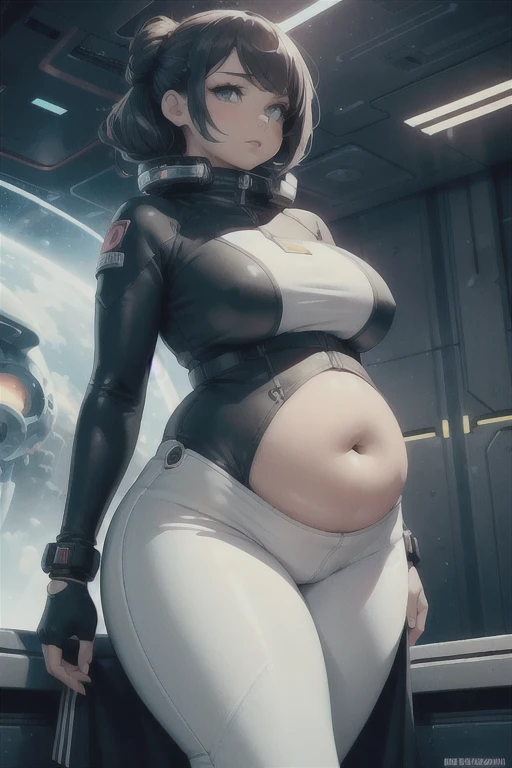 best quality, high rating, 8k, high resolution, beautiful face, gorgeous, masterpiece, ((flawless)), (((high rating))), (highly detailed face), masterpiece, full resolution, highly detailed skin texture, 8k, high resolution, beautiful face, 1woman, stuffed belly, chubby, c.cu(artist), blushyspicy(artist), wide eyes, embarrassed, surprised, shocked, large_breasts, wide_hips, big_butt, deep navel, burping, long hair, (huge chubby belly), soft belly, smooth belly, overweight, belly_grab, sitting, hyper boobs, tight clothes, grabbing belly, (hyper gigantic fatass), giganthic thighs, space ranger, space astronaut soldier