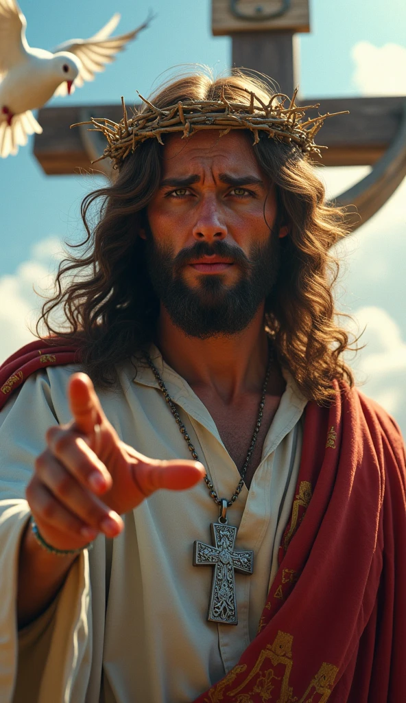Jesus the Metalist in tattered clothes, mysterious smile, A crown of thorns on the head, realistic view, HdR, At a metal concert, In the background, a pole dancer on stage 