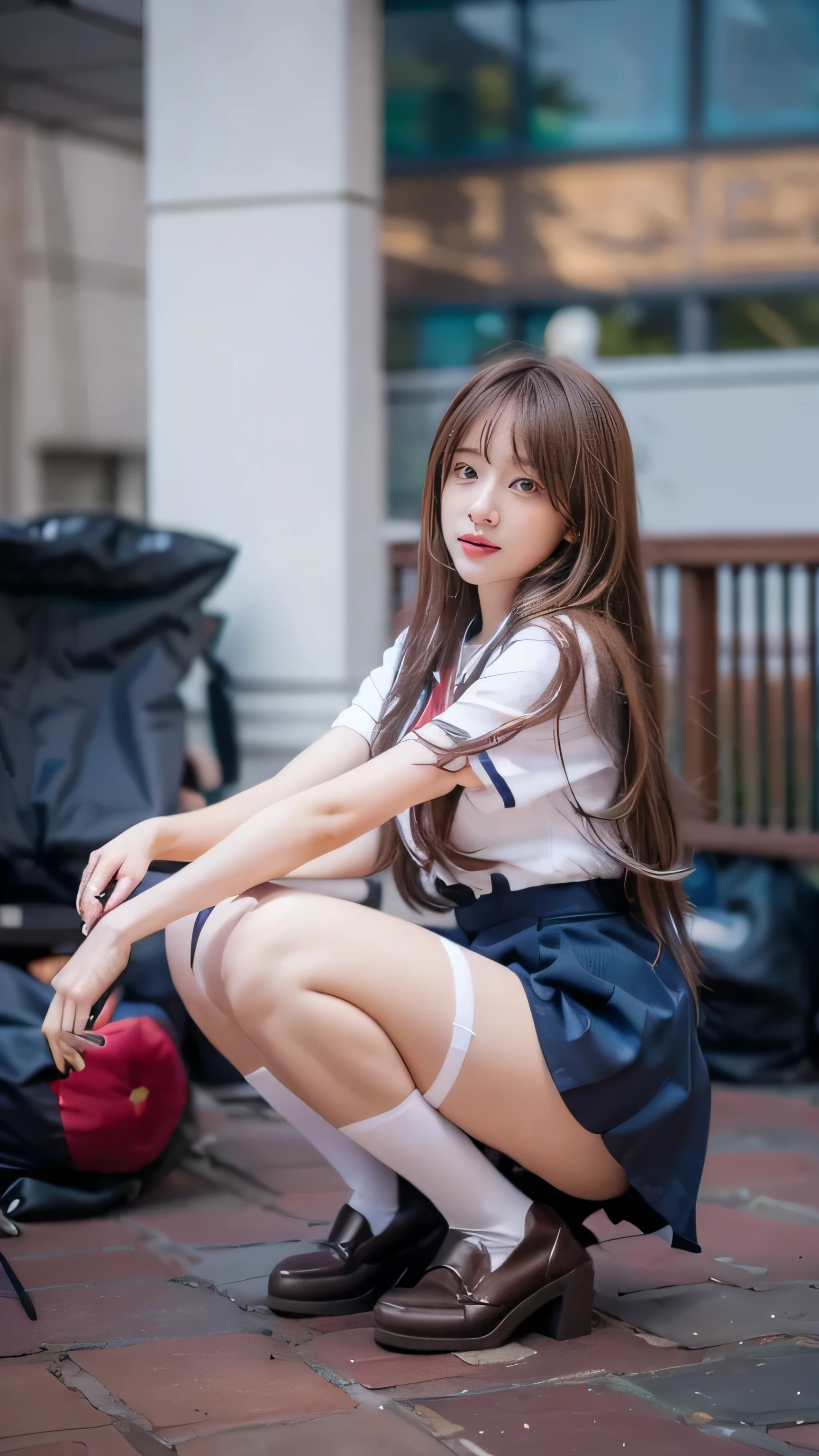 Top CG,  Highest image quality , masterpiece,  gentle and beautiful girl , (185cm beauty), (firm big breasts ), Pleated miniskirt,  white skin, ((close up)),  perfect facial features ,  bright eyes ,  Seductive Posture ,  red lips, Beautiful and cold (Big Breasts)), Beautiful and heroic , 柔软的 long hair,  Sparkling ,, network,  can be seen through clear skin , 8k image quality , (Realistic Portraits), Slut，Full screen , (Face lighting), ((Oily)，Ultra low chest ，(( School Uniform)),((masterpiece)), ((  is the best quality)), ((  very detailed depiction  ))(8k), (  looking at the camera，front ， Correct Anatomy ), in the classroom,  beautiful woman masturbates ,Fully Exposed , ,(Perfect thighs),pale, long hair,  brown hair  , Bigg Ass,(  female high school student miniskirt  :1.5),(  belly length short sleeve shirt  , The pleated skirt floats ), Performance,(Big Breasts：1.2,),( Red cheeks , Perfect FoneCe  ,  perfect figure),(  Only :1.5),( Bend your legs:1.5, Water butt  ), Sexual instinctive excitement ，Squat,(High heel boots), orgasm :1.5