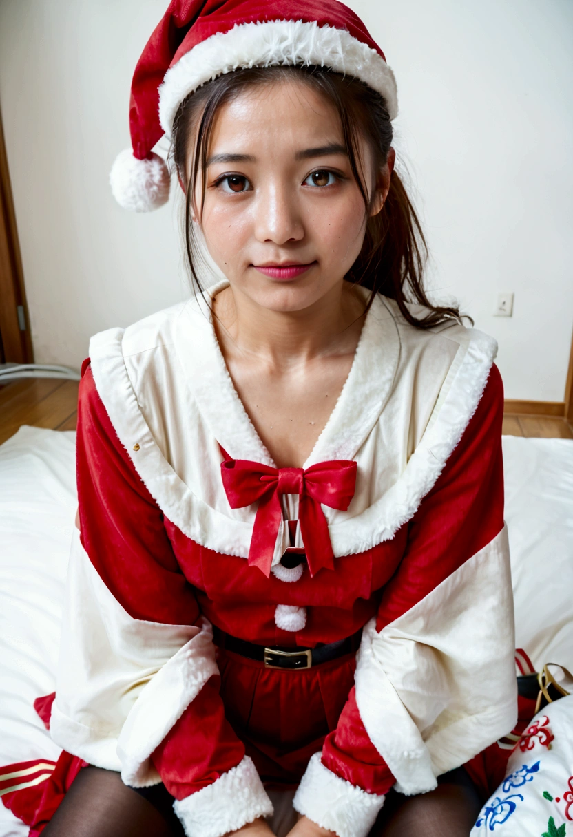  a young Japanese girl in a uniform in a ponytail 、 in a traditional Japanese bathroom setting、 realistic skin、sweat、 has a confused expression 。 She wears adorable cute innocent pink Santa Claus clothes and has the cutest realistic smile 、 has spread her legs to reveal her genitals 。 ( top quality, 4K, 8k, Highless, masterpiece: 1.2), ultra-detailed, (realistic,  Photorealistic, Photo - Realistic: 1.37)、  1 girl 、 beautiful detailed eyes、 Beautiful Detailed Lips、 extremely fine eyes and face 、  long eyelashes 、  realistic facial features 、Realistic human body、 realistic skin質/リアルなsweat/ spreads legs / diffuse urine and defecation /、( extremely young and very small ), (( the cutest in the world )),  confused expression 