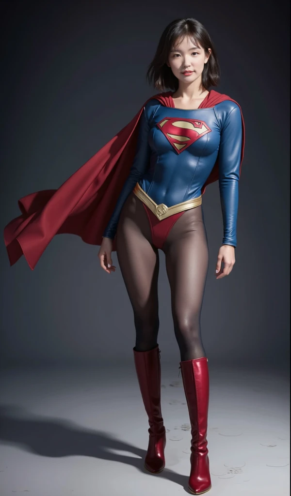 background 、((( Depicting beautiful legs in black tights .)))、((( Legally express the beauty of your smile )))、(((( make the most of your own original image )))、((( Rolling backwards in a supergirl costume )))、(((ボディにフィットした Rolling backwards in a supergirl costume )))、(((Beautiful Hair)))、(((A smile and a wink )))、(((Please wear black tights....、Wear red boots)))、(( top quality、8k))、(( top quality、8k、 Masterpiece :1.3))、(((Save the background )))、 Strong concentration:1.2、 beautiful woman with a perfect figure in a traditional Japanese room sitting on tatami mat :1.4、 slim abs :1.2、 High resolution face and skin texture 、8k