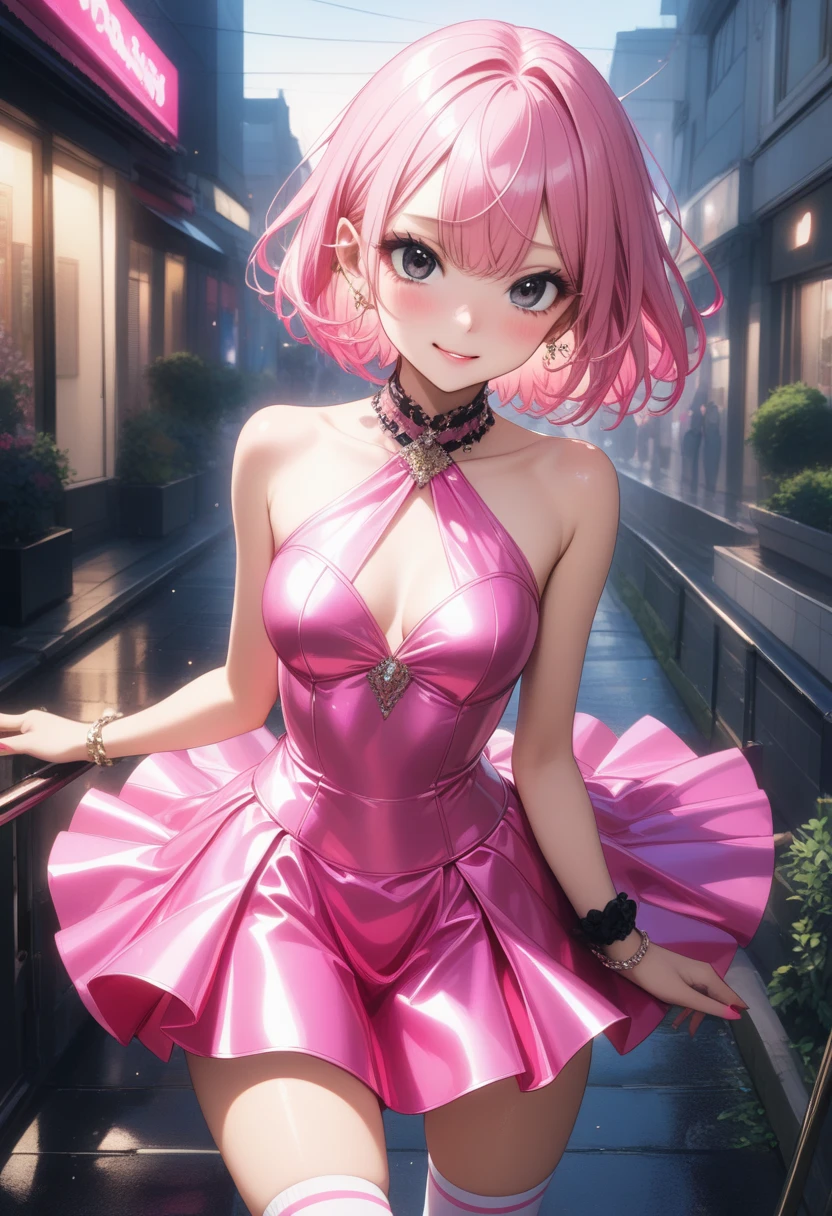 image quality:Highest Quality
Camera Focus: Blur the background
light:sidelight
person:20-year-old female,Gal model 、
Bright light、
Hairstyle: Short Bob、With bangs
dress:Gal、Hysterical glamour expression: The best smile、
Thin and delicate、Small bust、From head to toe、
Slim and beautiful legs、Thin thighs、pantyhose、pumps、
flowerpunk、Sparkling light particles、
Vivid gradient effect