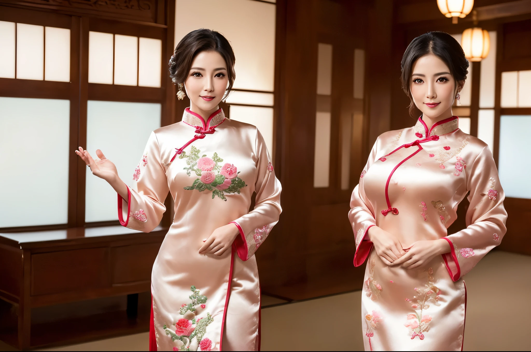 ((Highest quality, 8K, masterpiece: 1.3))、High-quality photos、(Live-action 1.3)、Soft Light、One woman、Japanese、Wearing cheongsam、Hair is twin tails
