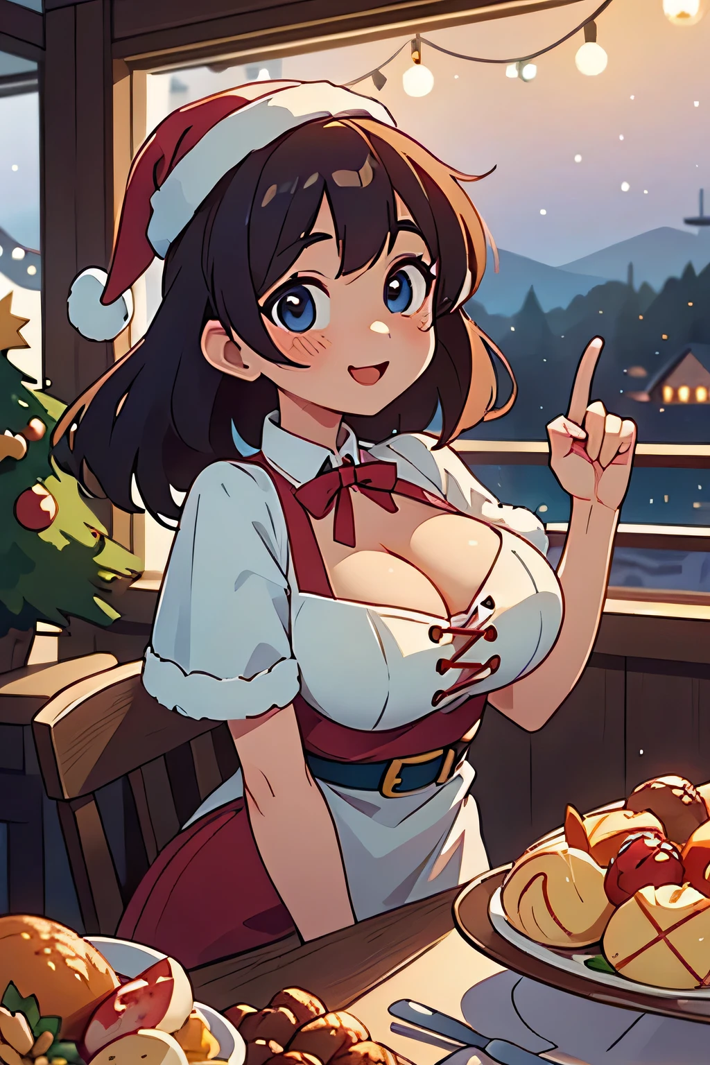 Adult Woman, masterpiece, 1girl, Amazing Cleavage:1.3, thin waist, big ass, Raised sexy, medium breast:1.3,posed cleavage:1.2,solo, open mouth, have a cup of coffee,black hair, red eyes, dress, bare shoulders, jewelry, collarbone, sidelocks, hairband, earrings, indoors, off shoulder, arms behind back, plant, short hair with long locks, black hairband, sweater dress, off-shoulder sweater, red sweater, big side hair, very long side hair,is rendered in (masterpiece: 1.2, best quality), with (ultra high resolution) and an exquisite (depth of field). This masterpiece is not only visually stunning but also tells, make of cooking some cakes ,in the kitchen,Long dark blonde wavy hair、her thin pubic hair, Puffy nipple、(short flared skirt)、garter stocking、Earring、Medium milk, cute smile face、(Pose to lean forward and emphasize the chest)、sexy hips、high-heels、atlibrary、((Close your arms to your chest and look up)),(with sparkling eyes and a contagious smile), looking at viewer,