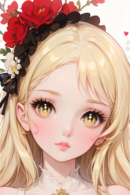  Beautiful girl shoulder-length hair ,  brown blonde wavy hair messy,  golden yellow eyes, super detailed big eyes and lips, cupid bow lips, blushing, long eyelashes,makeup douyin, focus on eyes
