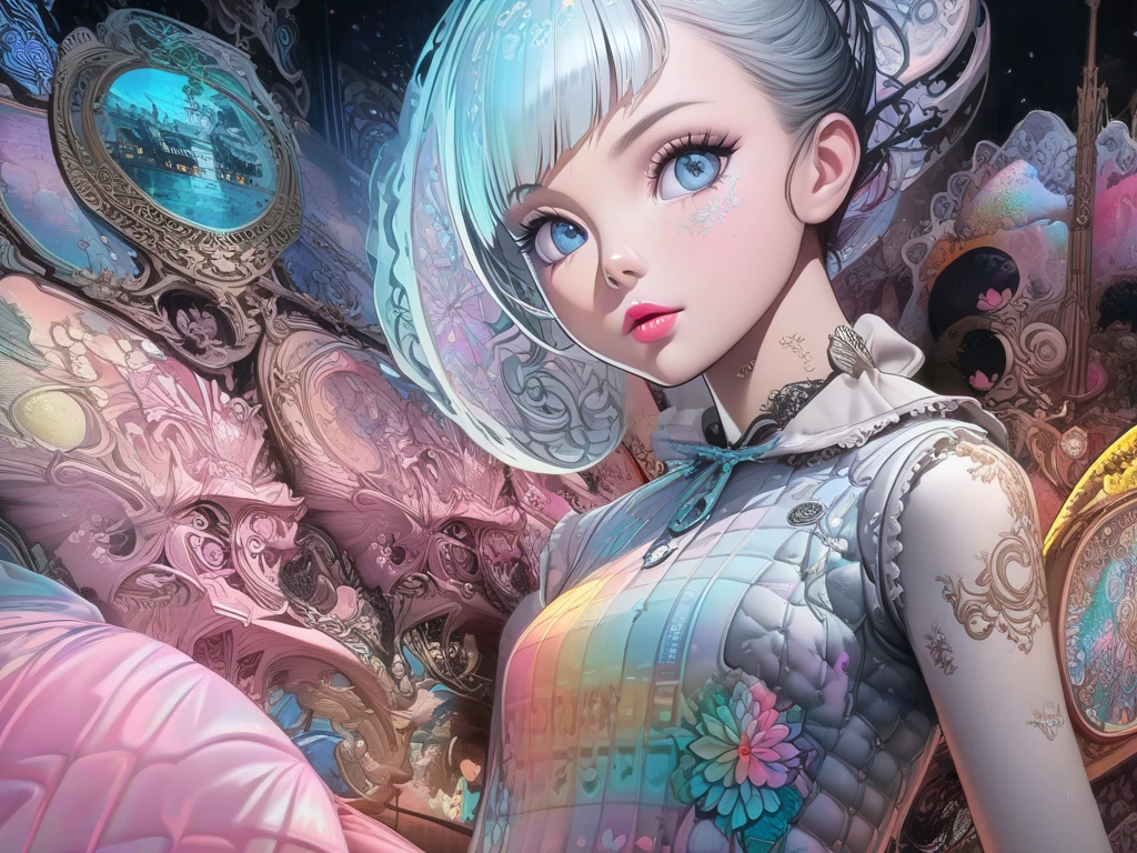 model shoot style, Audrey Hepburn, (Extremely detailed 8k wallpapers), 《coxcomb》insert, Tim Okamura、Marco Mazzoni and Joan Lossel, Fashionab, digitial painting, Photorealism , Evocative, Fairy tale lights, Pastel palette, Complicated details, number art, CG Society, Masterpiece , diversity, ((Perfect face))