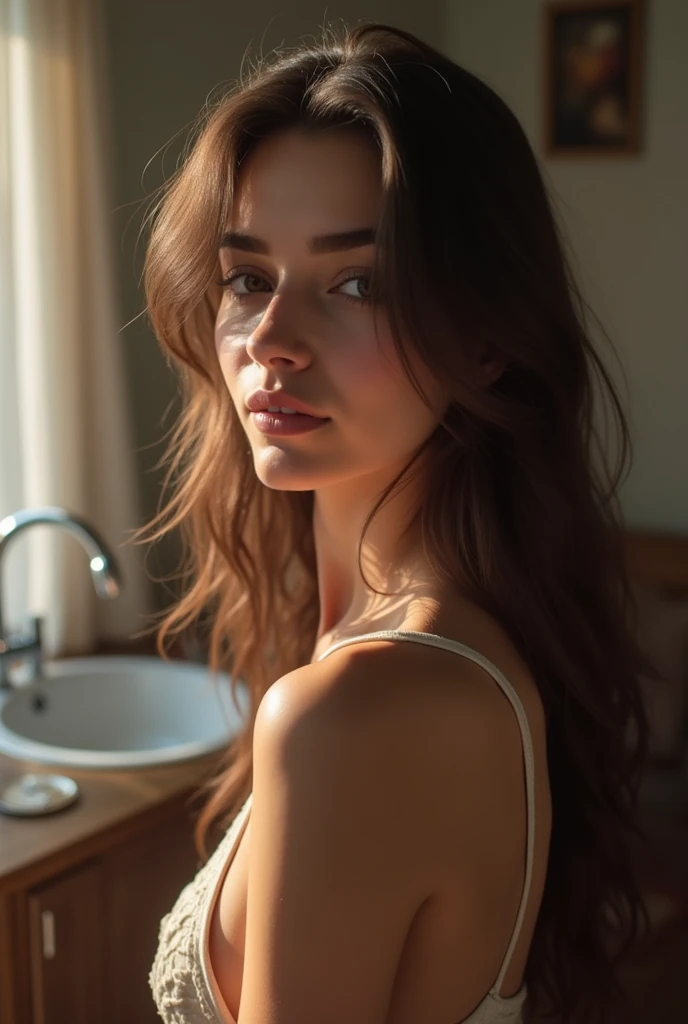 Beautiful young girl naked in the bathroom