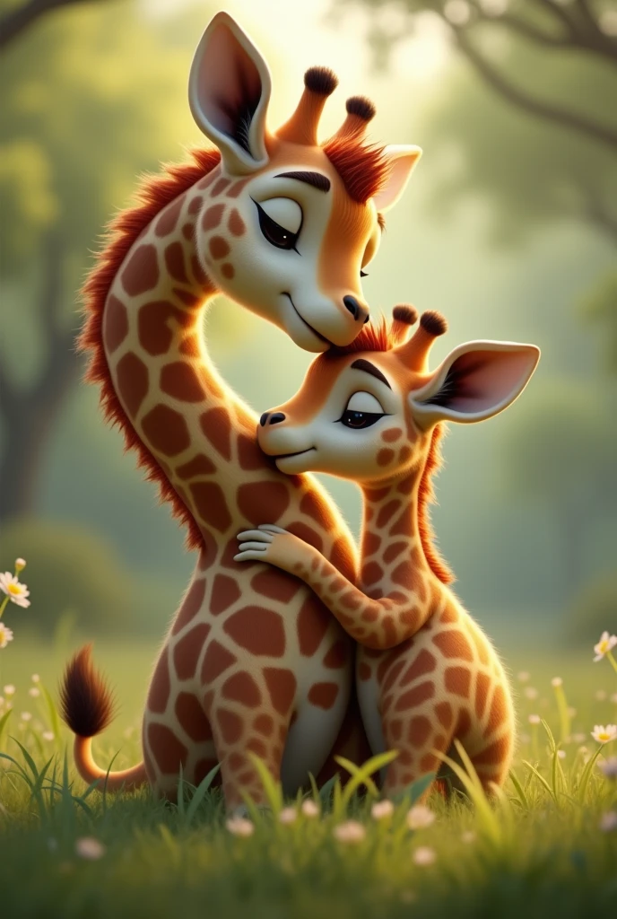 A monkey and a giraffe in love
