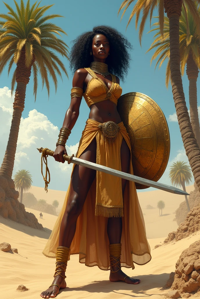 Masterpiece, Ultra extremely detailed, Insanely Definition - quality, 8k, (vibrant colors,vibrant theme), (intricate), full body , NSFW, Hair ,                                                                                            muscular 3 African woman, Zulu warrior, large breasts, huge neckline, war paintings by the body, perfect and proportional body, black-skinned savanna warrior wearing very few clothes and many necklaces and adornments by the body, tiny bikini made of African beads, holding a spear and walking through the savannah,  dry vegetation, very hot, she is sweaty and her black skin glows under the scorching sun of Africa
