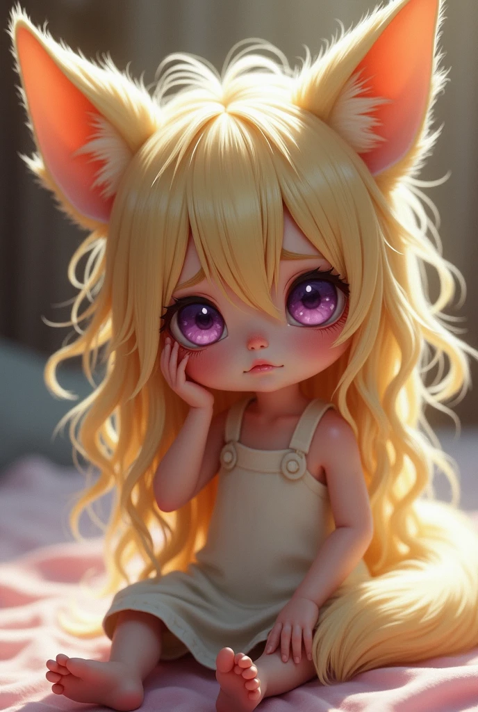 Long beige hair, Kizi, Cute loli, 8K, Super detail, Fox animal ears,Nine tails