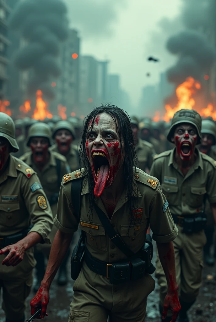 Several decapitated heads of girls, on a table, in a public market, full of blood, ((eyes closed)), bleeding, photorealistic, 4K, Nikon, horror, public market