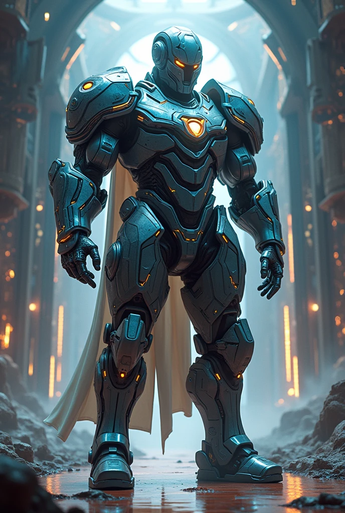 4Kと高解像度で衝撃的なmasterpiece, (masterpiece, Best image quality),One boy, Pure White Hero, (Dynamic pose | Element Surround:1.2), Low angle view, Super detailed, Ruins of the battle, intense, shock wave, Outdoor, Battlefield Background,Guardian of the City