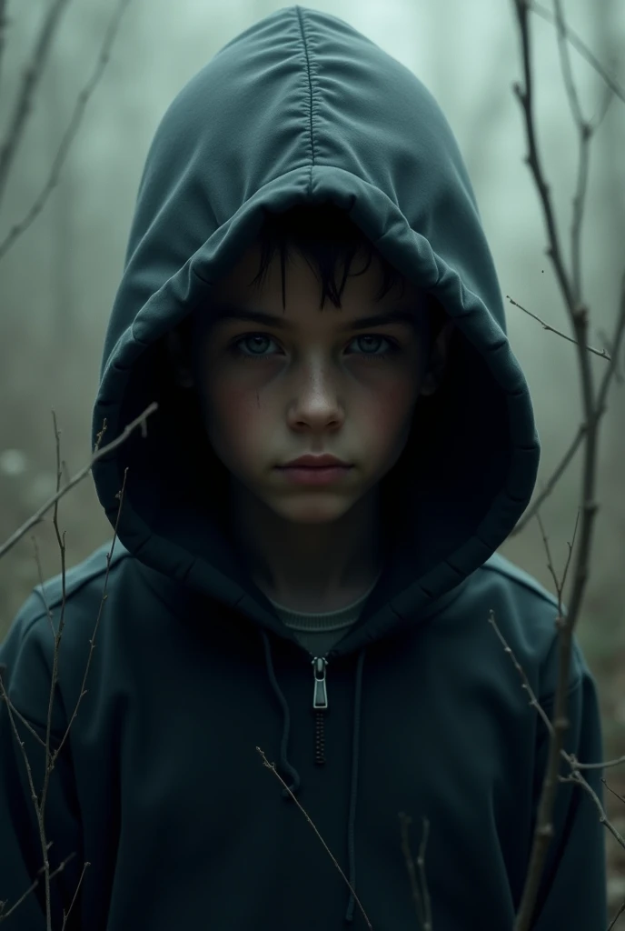 Boy face hided in black hudie