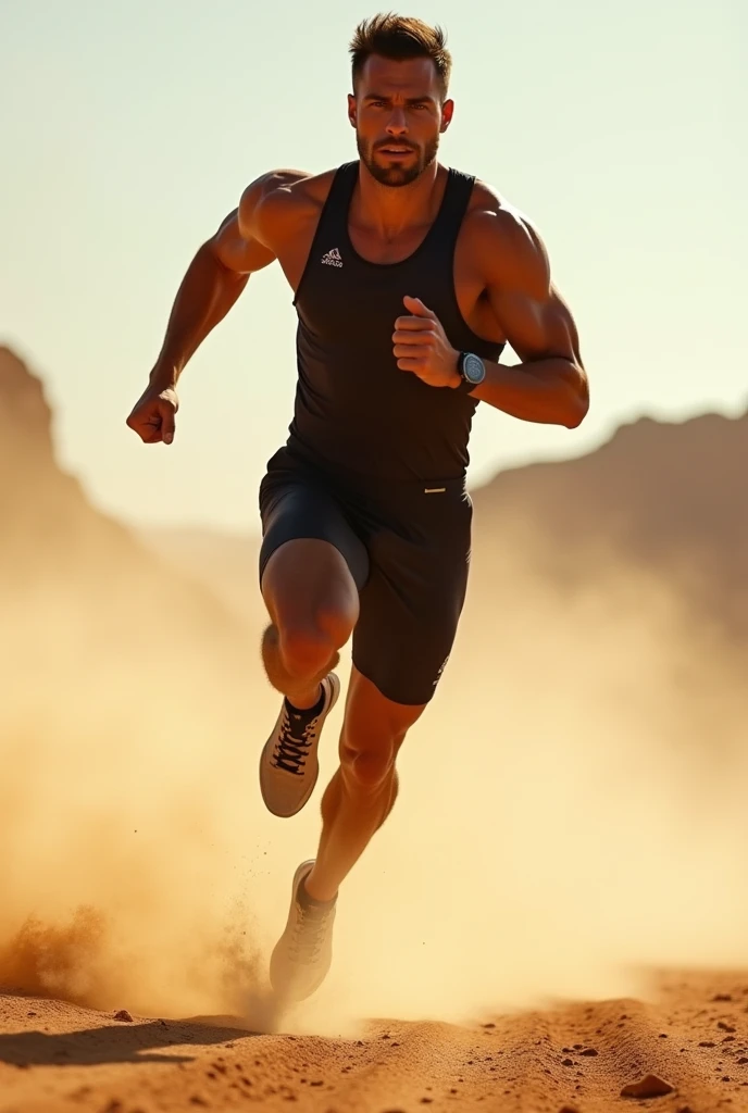 A man running with his eyes fixed on the goal