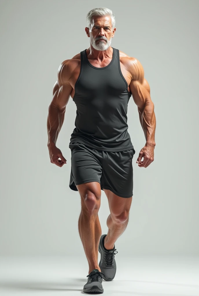A cool pose of a muscle man standing and stepping on a ball.