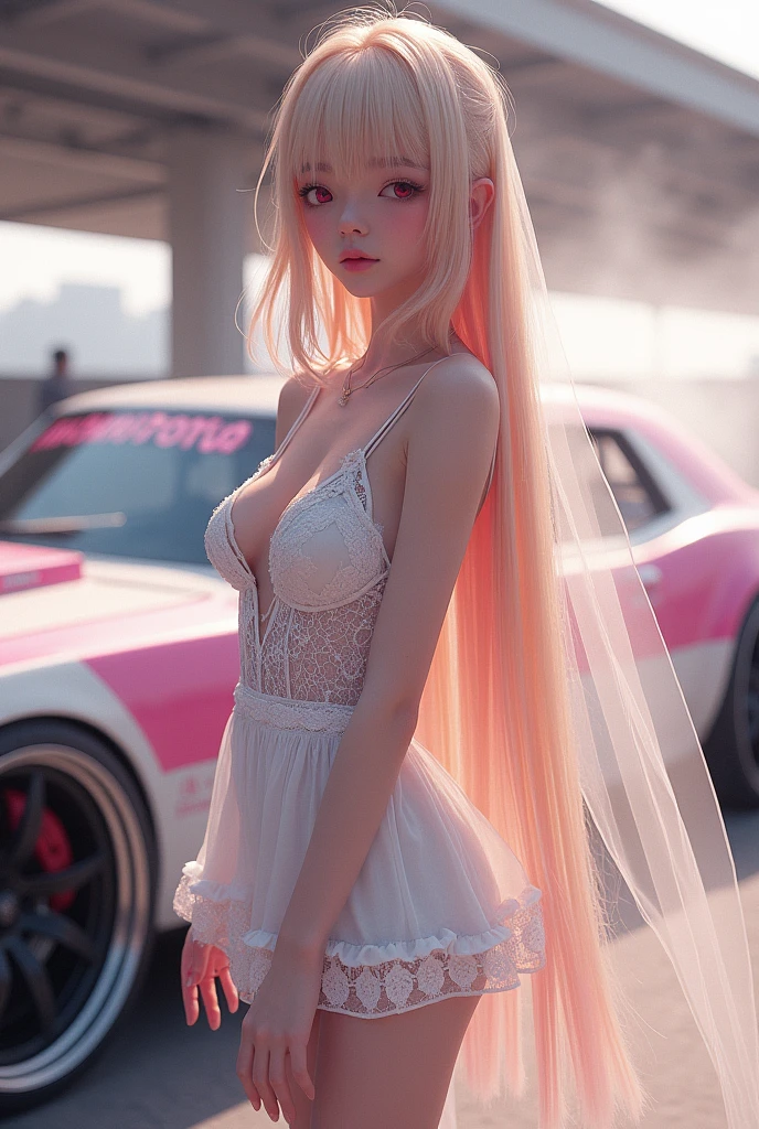 Super detailed, beauty, Madoka Higuchi, ((slender, slender, shy, embarrassed)), eye patch bikini top, micro dolphin shorts, tight white stockings, ((skindentation)), complex background, depth of field, erotic pose, (legs in after), solo,