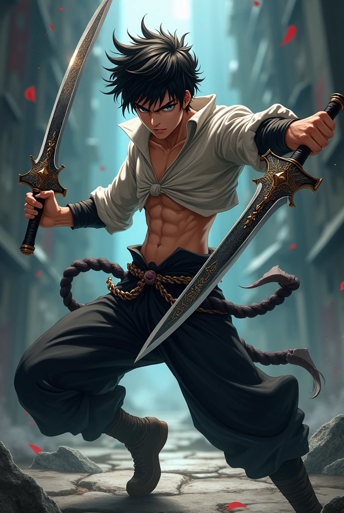 black haired male teenager, training knife fighting, angry, realistic epic, photo, faded, complex things around, room background all white, no window, soaked, neutral colors, (((((hdr)))), ((((soft colors)))), intricate scene, artistic station, intricate details, vignette,