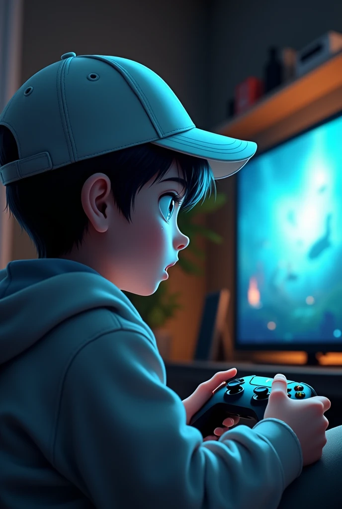Gamer Boy Normal Gamer boy with short black hair and white cap playing Xbox - SeaArt AI
