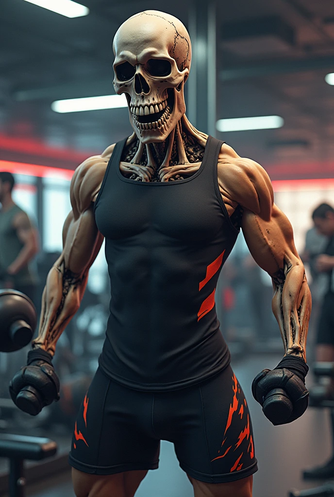 3D stickman with skull face and mma fighter