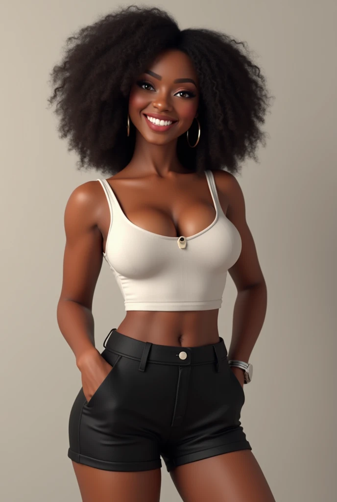 Black Jamaican woman in bra, big Afro